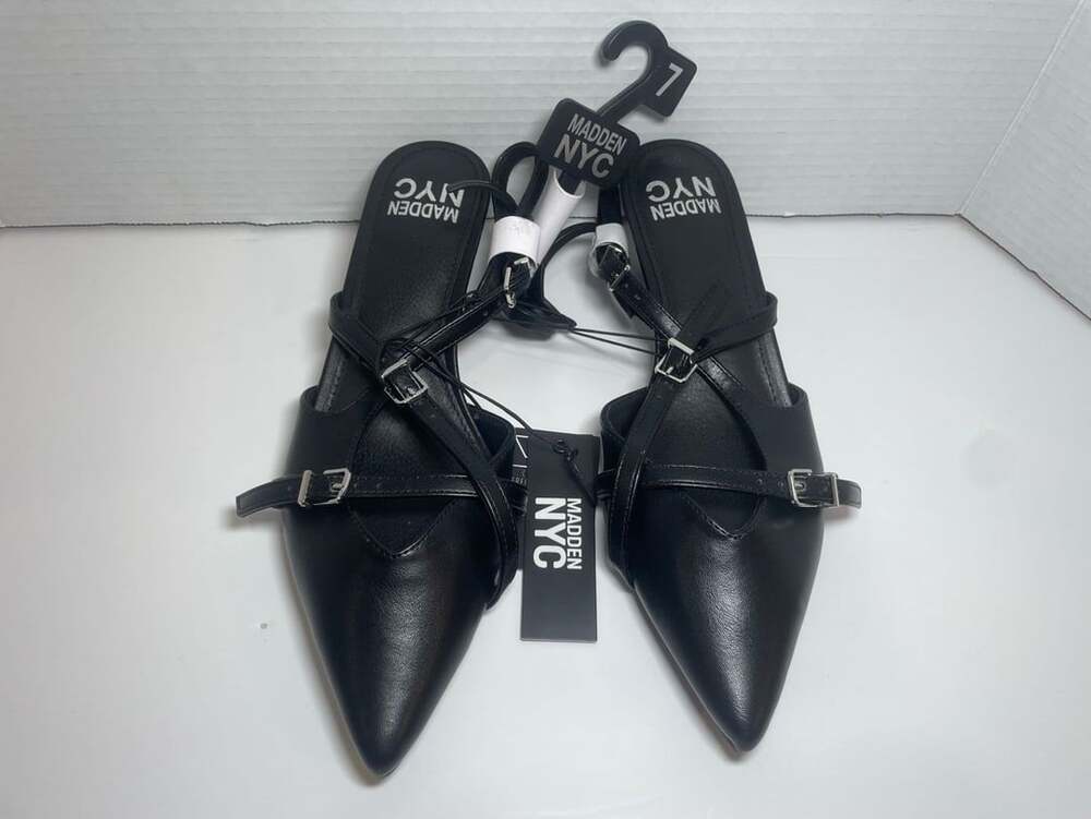 Madden NYC Flats Size 7 Black Pointed Toe Strappy Shoes